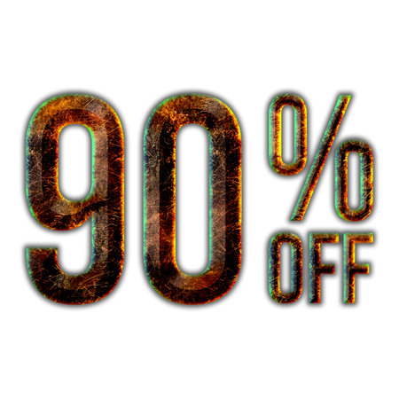 90 Percent Discount Offers Tag with Hot Iron Designの写真素材