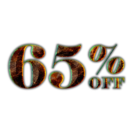 65 Percent Discount Offers Tag with Hot Iron Design