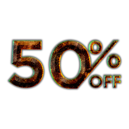 50 Percent Discount Offers Tag with Hot Iron Design