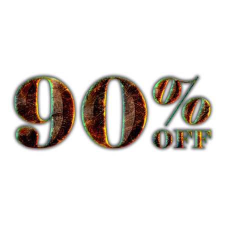 90 Percent Discount Offers Tag with Hot Iron Design