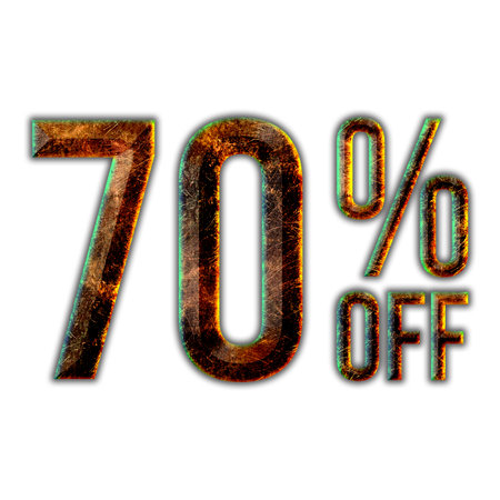 70 Percent Discount Offers Tag with Hot Iron Design