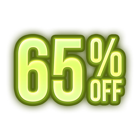 65 Percent Discount Offers Tag with Green Embossed Design