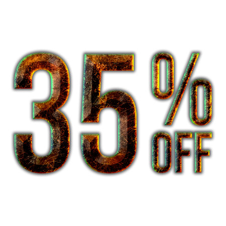 35 Percent Discount Offers Tag with Hot Iron Designの写真素材
