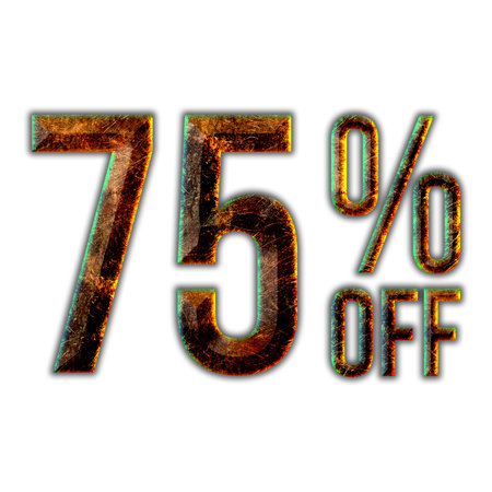 75 Percent Discount Offers Tag with Hot Iron Design