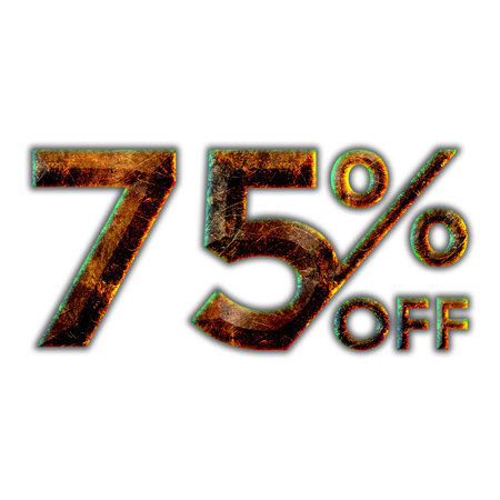 75 Percent Discount Offers Tag with Hot Iron Design