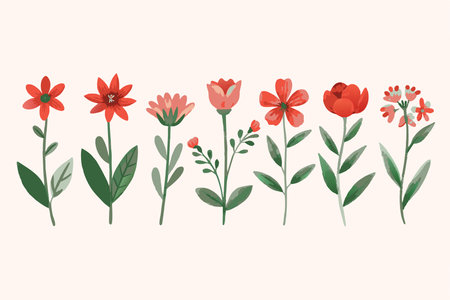 set of beautiful flowers with branches and leafs vector illustration desingのイラスト素材