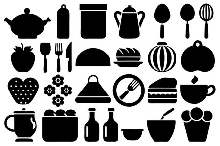Food and kitchen icons set. Vector illustration of food and kitchen icons.のイラスト素材