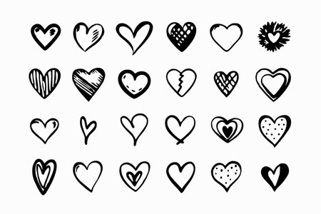 Set of hand drawn doodle hearts isolated on white background.のイラスト素材