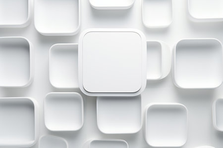 White square buttons on a white background. 3d rendering mock upの素材