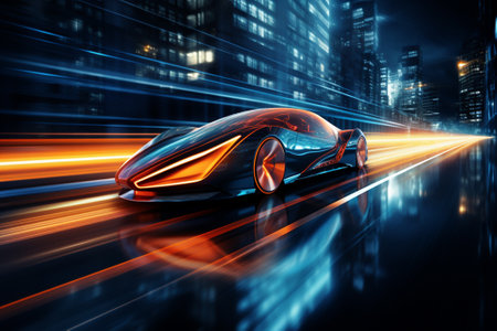 Fast car on the road with high speed motion blur. 3D renderingの素材