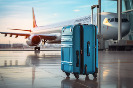 Luggage on the tarmac of the airport terminal. Travel conceptの素材