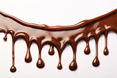 Close up of chocolate syrup leaking on white backgroundの素材