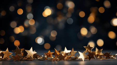 Christmas and New Year background with golden stars and bokeh lightsの素材
