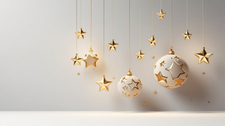 Christmas balls and stars on a white background. 3D rendering.の素材