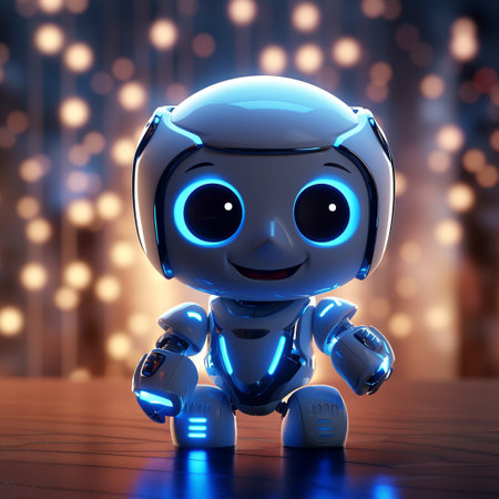 3d render of a cute robot with bokeh lights backgroundの素材