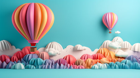 Colorful hot air balloons flying over the clouds, 3d renderingの素材