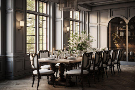 Dining room interior in classic style. 3d renderingの素材