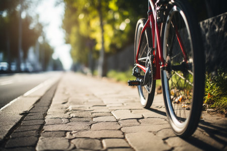 Bicycle on the road in the city, close-up.の素材
