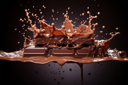 Chocolate splashing on a black background. 3d rendering, 3d illustration.の素材
