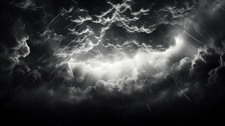Lightning in the dark stormy sky, 3D illustration.の素材