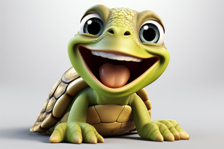 3D Render of a Tortoise with a happy expression on his faceの素材