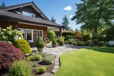 Luxury house in the garden with beautiful landscapingの素材