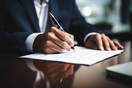 Close-up of a businessman signing a contract. Businessman signing a contract.の素材