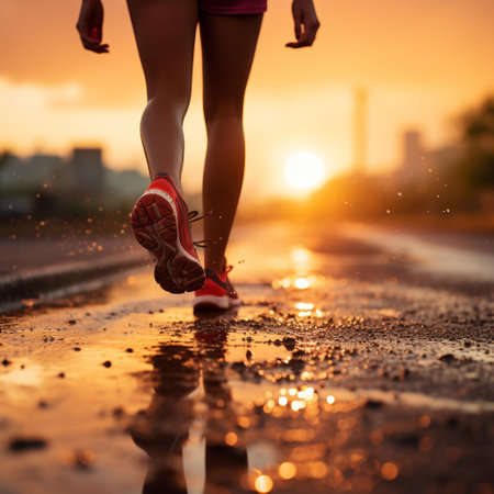 Runner athlete running at sunrise. woman fitness jogging workout wellness concept.の素材