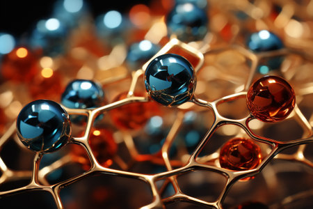 Molecular model of atom on golden background, close-upの素材