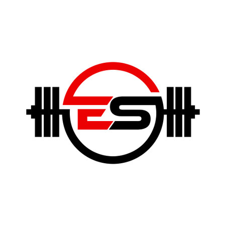 ES or E S letter alphabet logo design in vector format with barbellのイラスト素材