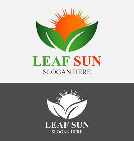 Leaf and Sun Vector Design Logoのイラスト素材