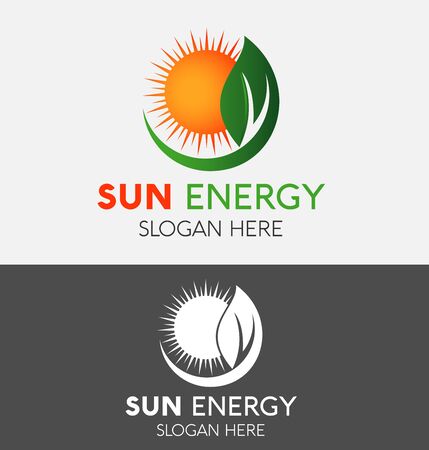 Sun With Ecology Eco Green Leaf Vector Designのイラスト素材