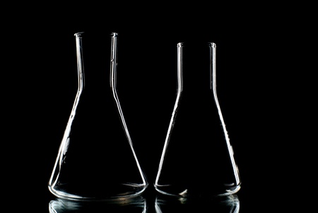 Two empty laboratory flasks. Studio shot.の写真素材