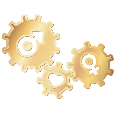 Golden gears with heart, mars and venus signs のイラスト素材