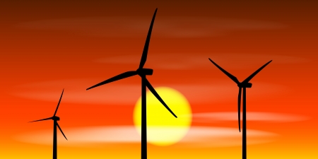 windmills silhouettes on the sunset backgroundのイラスト素材