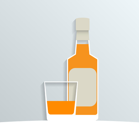 paper whiskey bottle and a whiskey glass, vector eps10 illustrationのイラスト素材
