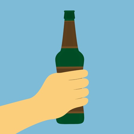 picture of human hand holding bottle of beer, flat style iconのイラスト素材