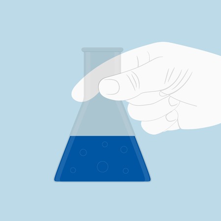picture of human hand holding glass flask filled with blue liquidのイラスト素材