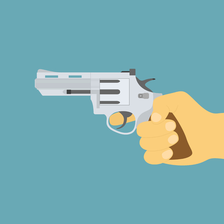 picture of human hand with revolver gun, flat style iconのイラスト素材