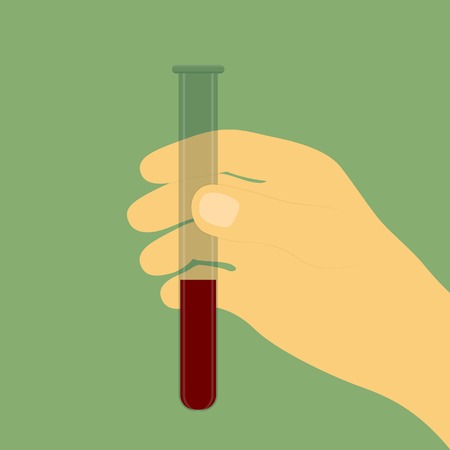 picture of human hand holding glass tube with red liquid, flat style iconのイラスト素材