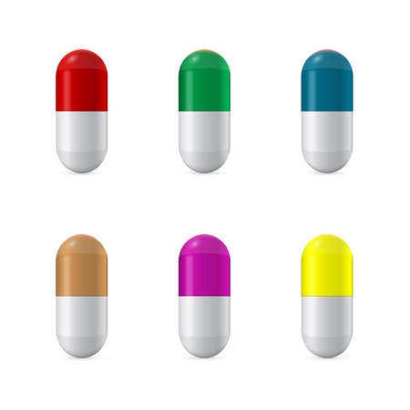 set of pills icons of different colors isolated on white backgroundのイラスト素材
