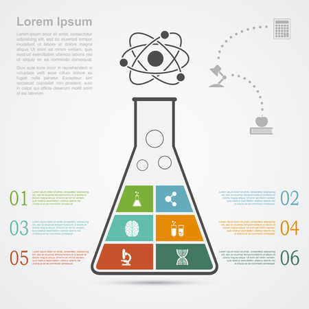 infographic template with flask silhouette and icons, science, research, development conceptのイラスト素材