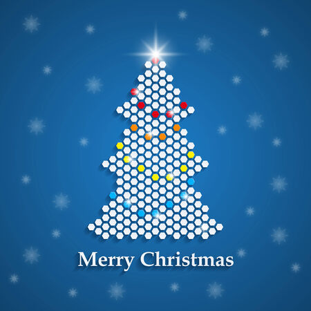 picture of stylized christmas tree with highlights and snowflakes のイラスト素材