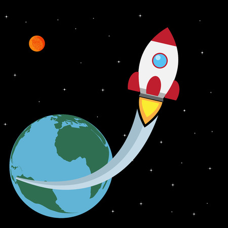 picture of a space rocket starting from the Earthのイラスト素材