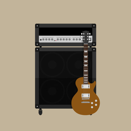 picture of guitar amplifier with speaker and guitar, flat style illustrationのイラスト素材
