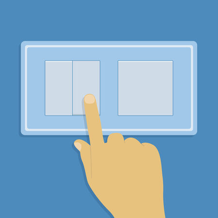 picture of human hand pushing light switch, flat style illustrationのイラスト素材