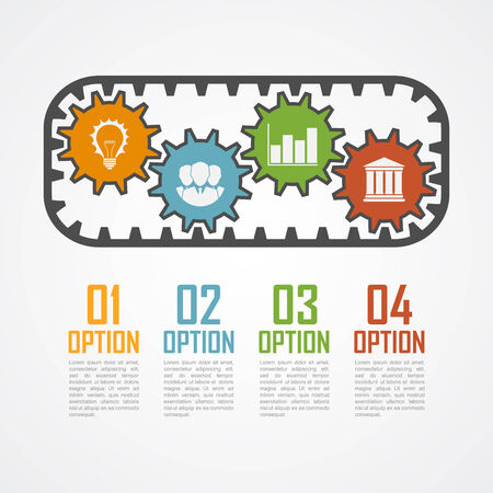 infographic template with gears, chain and iconsのイラスト素材
