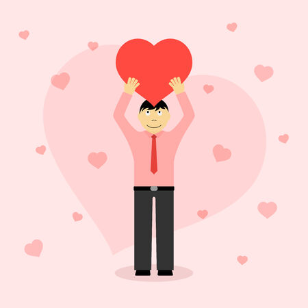 picture of a man holding heart shaped valentine, 14 february, Valentine's Day cardのイラスト素材