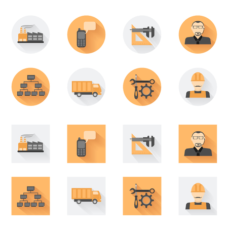 set of flat style icons for manufacture, industry themeのイラスト素材