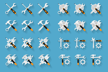 set of flt style icons for setup, settings, tech support themeのイラスト素材